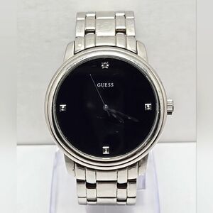 Mens Guess 39mm Stainless Steel Black Dial Quartz Watch G10181G New Battery